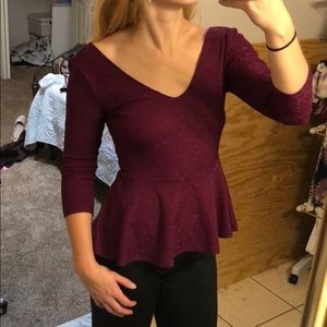 Forever21 purple textured peplum top 3/4 sleeve